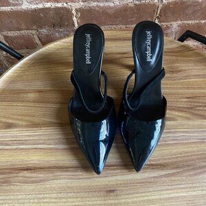 jeffrey campbell, black patent leather, slingback kitten heel, new size 6